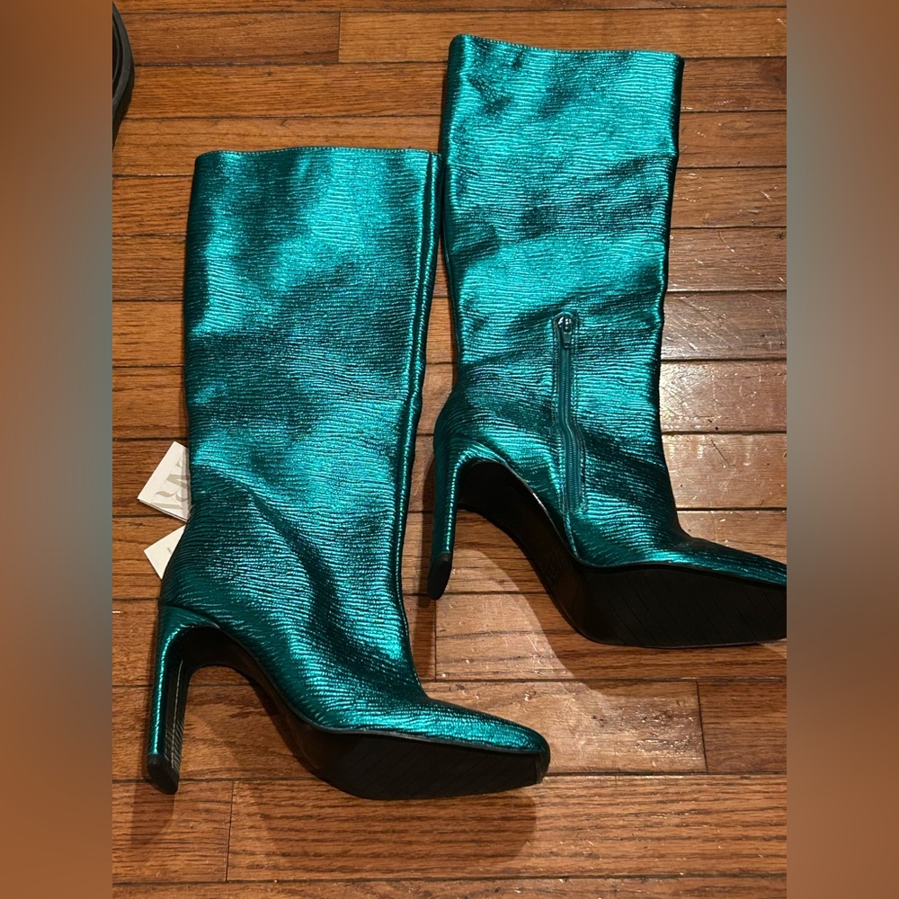 ZARA Green Laminated Boots Limited Edition 💕Size 37EUR /4UK /6.5 US - Picture 2 of 9